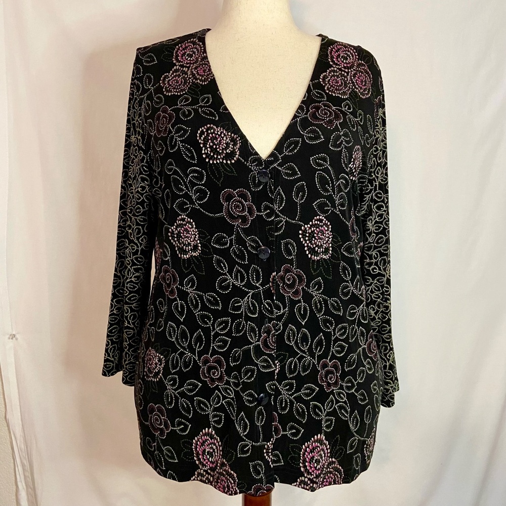 Vikki Vi Black & Flowered Print 2 Piece Tank and Jacket Twin Set Plus Size 1X - Picture 5 of 15